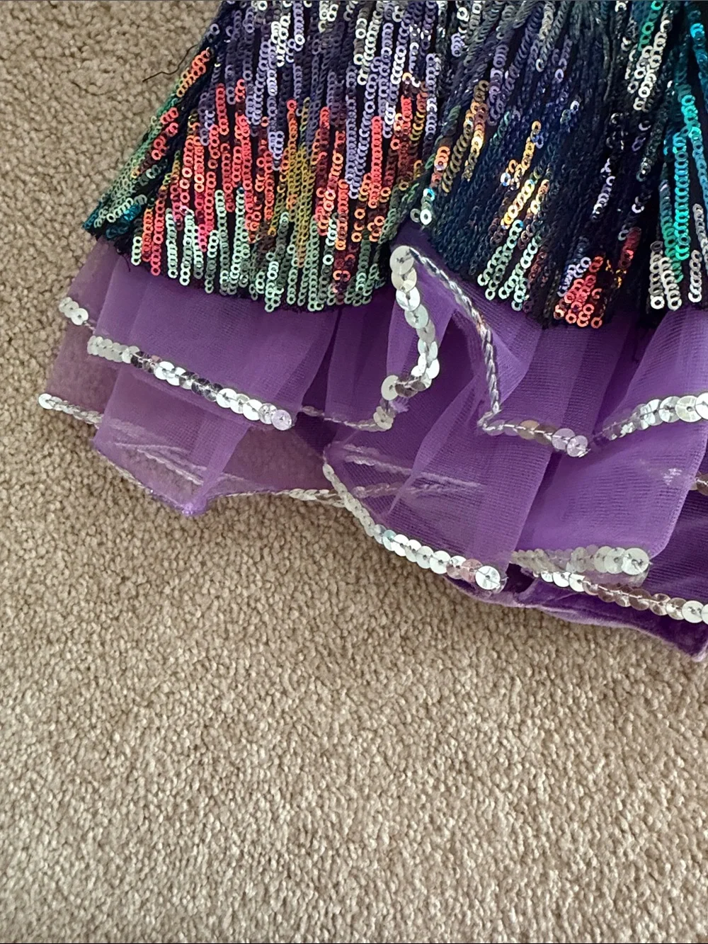 Weissman IC intermediate child approx 8 Purple Multicolor Sequin Dance Costume